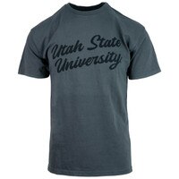 Utah State University puff print script black unisex t-shirt